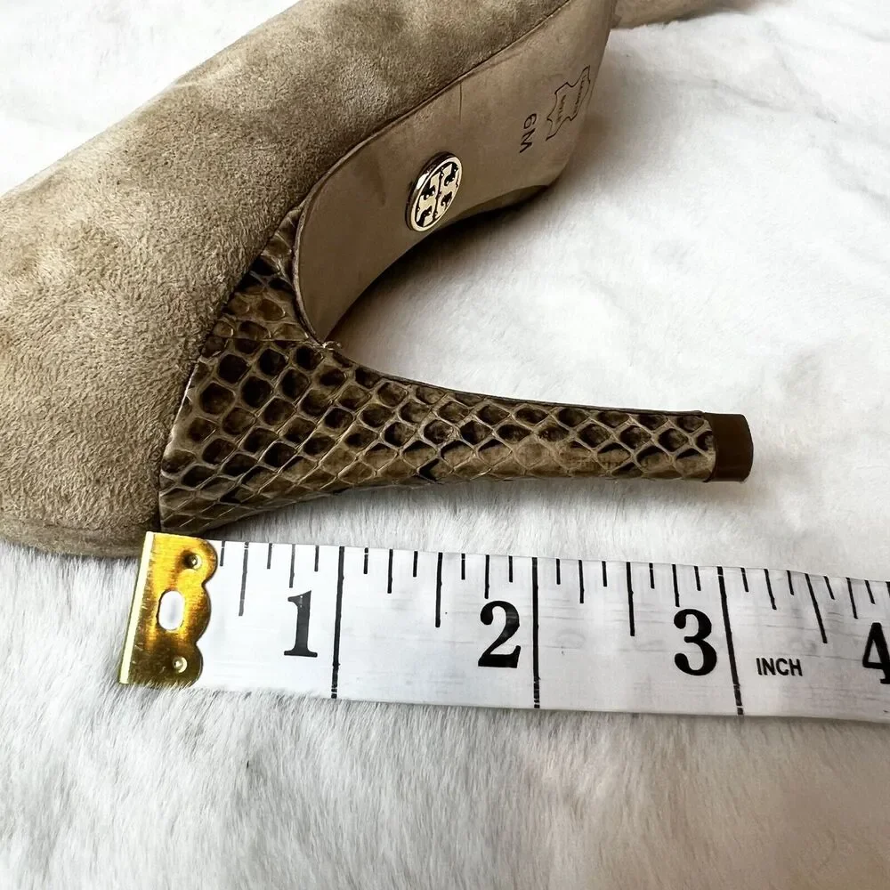 Tory Burch Tan Suede Pumps Snakeskin Stiletto Heels Women’s Sz 6M - Picture 9 of 9